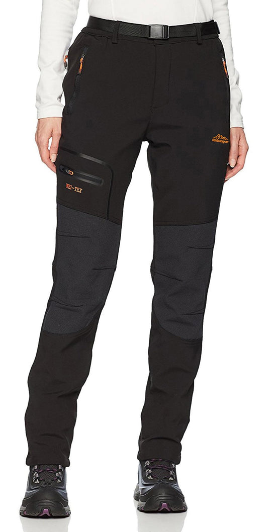 BenBoy Women's Outdoor Waterproof Windproof Fleece Slim Cargo Snow Ski Hiking Pants,Black Medium