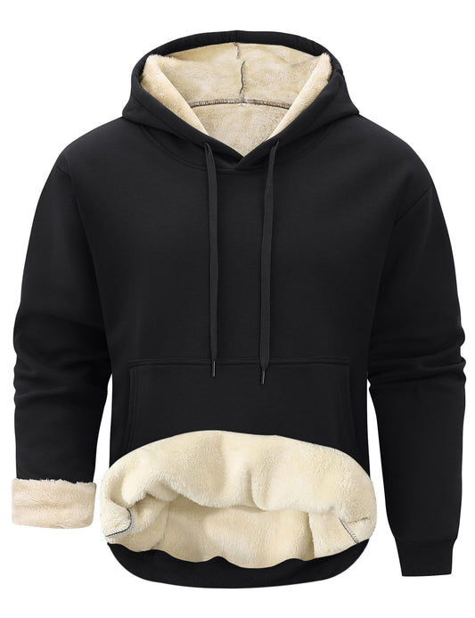 Gihuo Men's Warm Crewneck Sweatshirt Winter Sherpa Lined Fleece Sweatshirt Athletic Pullover Tops Loungewear (02Black-XXL)