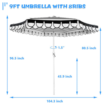 Funsite 9Ft Elegant Valance Patio Umbrella, Outdoor Umbrellas for Patio with Auto-Tilt and Crank Systerm, Table Umbrella for Outdoors, Poolside,Beach, Backyard, Black White Stripe