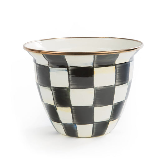 MACKENZIE-CHILDS Flowerpot, Decorative Garden Pot for Growing Plants, Black-and-White Courtly Check