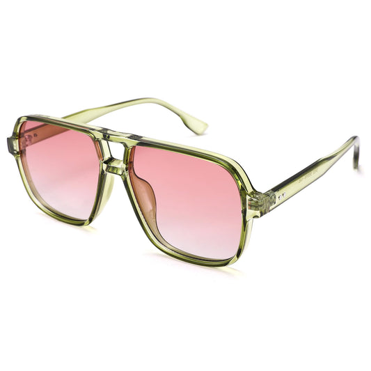 GLARDEFE Oversized Aviator Sunglasses for Women Men - Retro 70s Square Shades Sun Glasses(Green/Gradient Orange Lens)