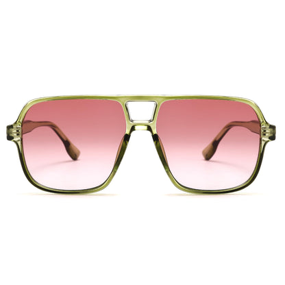 GLARDEFE Oversized Aviator Sunglasses for Women Men - Retro 70s Square Shades Sun Glasses(Green/Gradient Orange Lens)