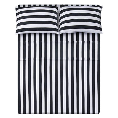Best Season Queen Size Stripe Sheet Set-4 Piece Super Soft Microfiber Bedding-Deep Pocket, Stain, Fade & Wrinkle Resistant(Black&White)