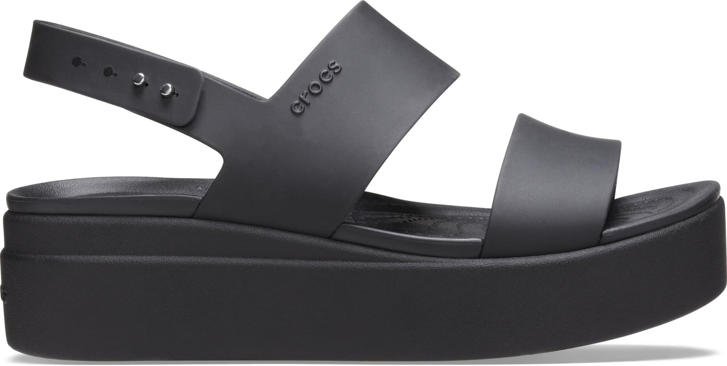 Crocs Brooklyn Low Wedge for Women - Adjustable Buckle Heel Straps with Pushpin Closure, Flexible, and All-Day Wear Black/Black 7 M