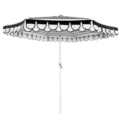 Funsite 9Ft Elegant Valance Patio Umbrella, Outdoor Umbrellas for Patio with Auto-Tilt and Crank Systerm, Table Umbrella for Outdoors, Poolside,Beach, Backyard, Black White Stripe