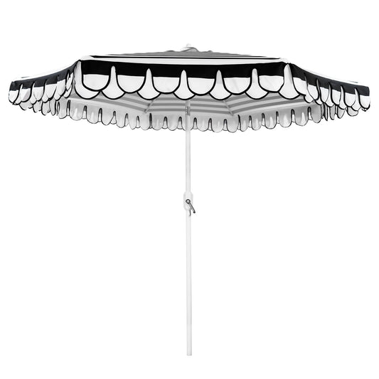 Funsite 9Ft Elegant Valance Patio Umbrella, Outdoor Umbrellas for Patio with Auto-Tilt and Crank Systerm, Table Umbrella for Outdoors, Poolside,Beach, Backyard, Black White Stripe