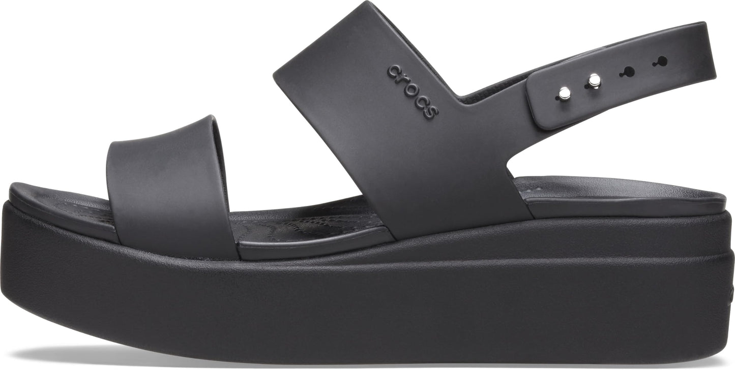 Crocs Brooklyn Low Wedge for Women - Adjustable Buckle Heel Straps with Pushpin Closure, Flexible, and All-Day Wear Black/Black 7 M