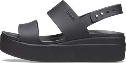 Crocs Brooklyn Low Wedge for Women - Adjustable Buckle Heel Straps with Pushpin Closure, Flexible, and All-Day Wear Black/Black 7 M