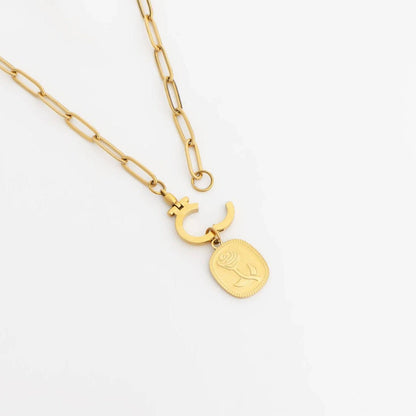 18K Gold PVD Stainless Steel Circle Carabiner Necklace