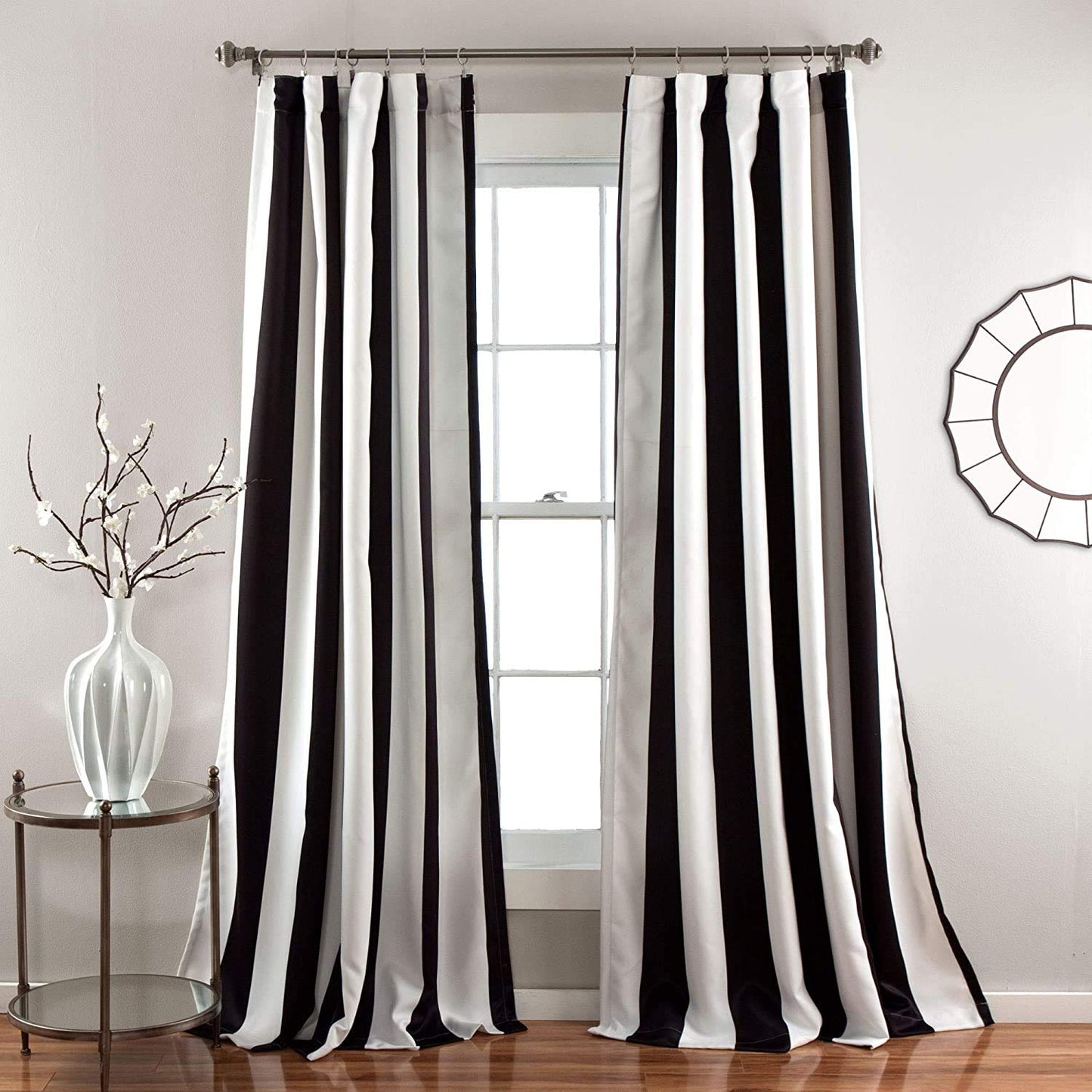 Lush Decor Wilbur Light Filtering Striped Window Curtains Set, 84 in L Panel Pair, Black, C32978P15-000