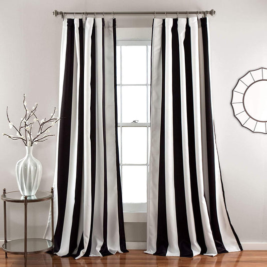 Lush Decor Wilbur Light Filtering Striped Window Curtains Set, 84 in L Panel Pair, Black, C32978P15-000