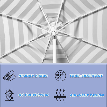 Funsite 9Ft Elegant Valance Patio Umbrella, Outdoor Umbrellas for Patio with Auto-Tilt and Crank Systerm, Table Umbrella for Outdoors, Poolside,Beach, Backyard, Black White Stripe
