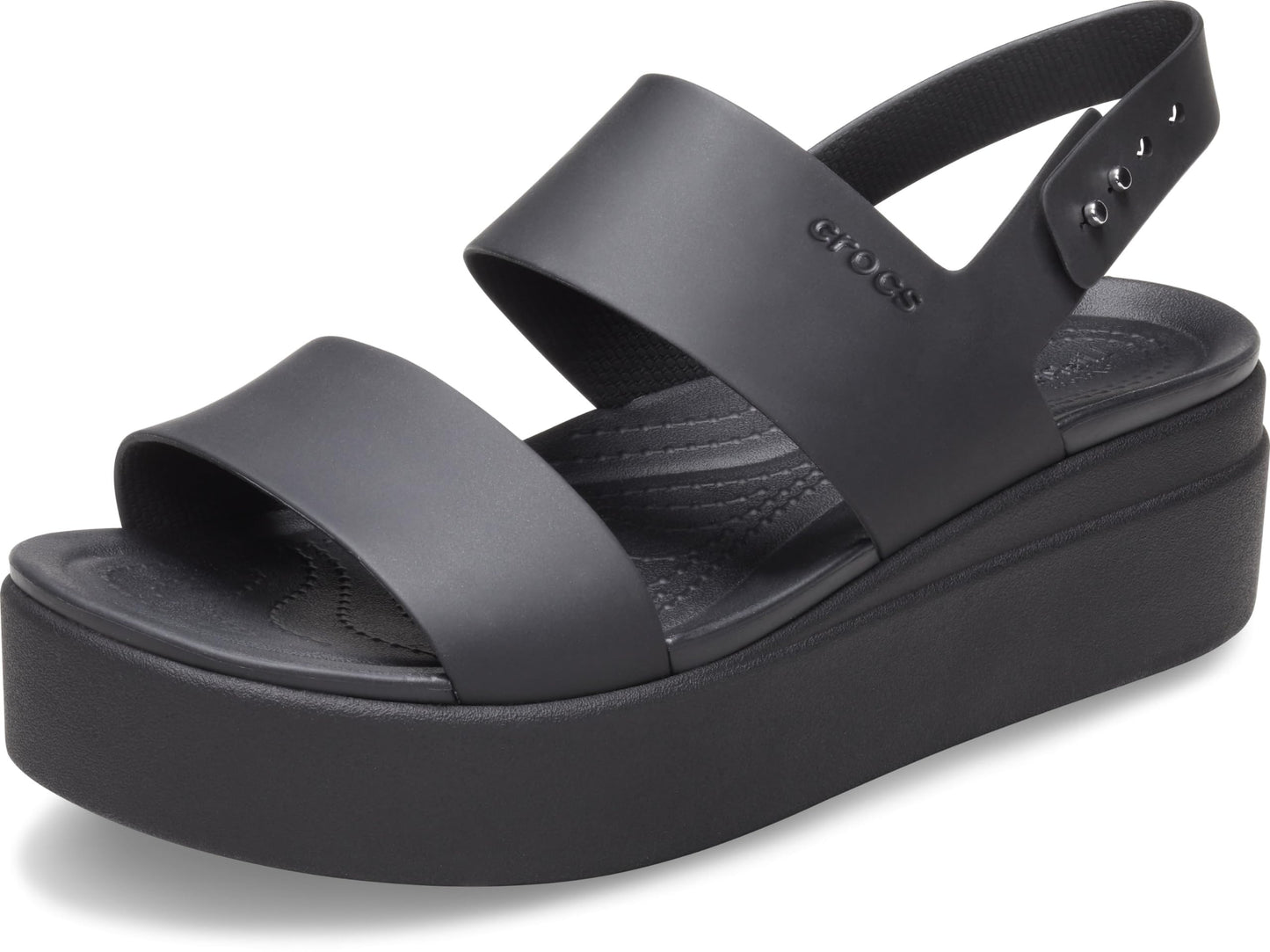 Crocs Brooklyn Low Wedge for Women - Adjustable Buckle Heel Straps with Pushpin Closure, Flexible, and All-Day Wear Black/Black 7 M