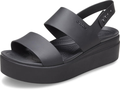 Crocs Brooklyn Low Wedge for Women - Adjustable Buckle Heel Straps with Pushpin Closure, Flexible, and All-Day Wear Black/Black 7 M