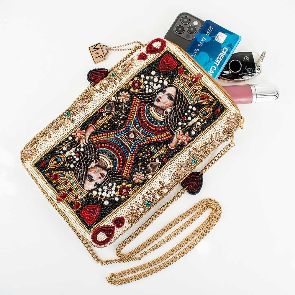 Mary Frances The Queen Beaded Mini Crossbody Bag Novelty Evening Clutch Purse, Multicolor