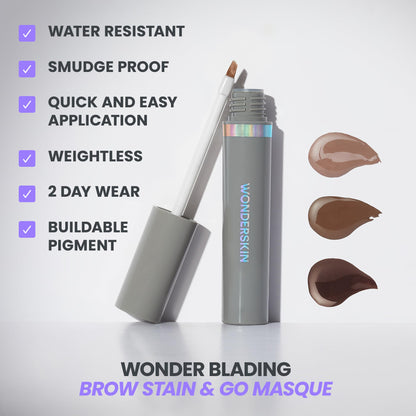 Wonderskin Wonder Blading Brow Stain & Go Masque - Long Lasting Eye Brow Tint, Transfer Proof and Smudge Proof Eyebrow Tint Stain (Dark Brunette)
