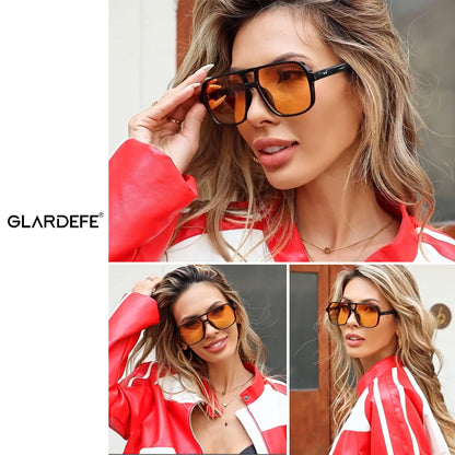 GLARDEFE Oversized Aviator Sunglasses for Women Men - Retro 70s Square Shades Sun Glasses(Green/Gradient Orange Lens)