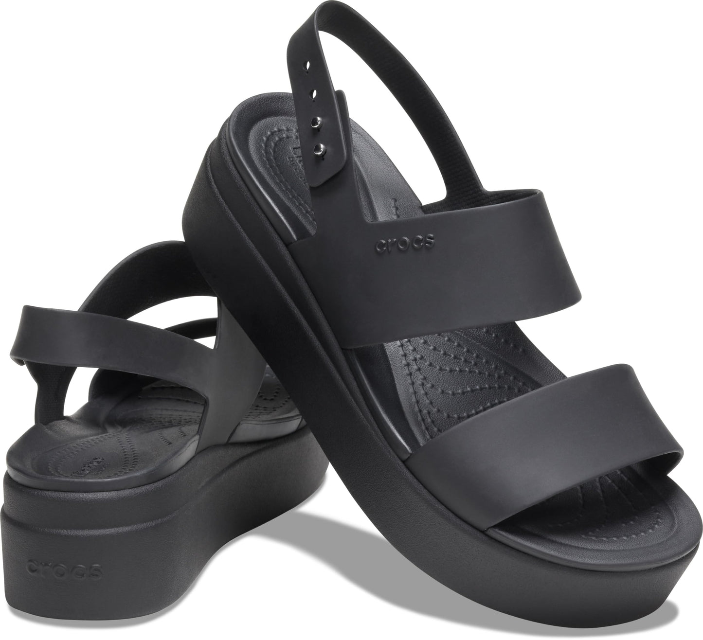 Crocs Brooklyn Low Wedge for Women - Adjustable Buckle Heel Straps with Pushpin Closure, Flexible, and All-Day Wear Black/Black 7 M