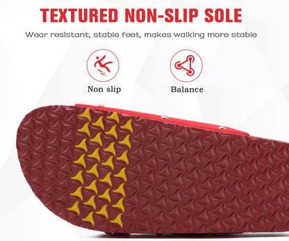 ONCAI Womens Comfortable Sandals Knock Off Clogs Sandals Women Dressy Summer Flat with Arch Support Two Strap Slip On Adjustable Buckle Slides Shoes for Women Red Size 7