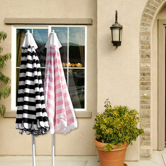 Funsite 9Ft Elegant Valance Patio Umbrella, Outdoor Umbrellas for Patio with Auto-Tilt and Crank Systerm, Table Umbrella for Outdoors, Poolside,Beach, Backyard, Black White Stripe