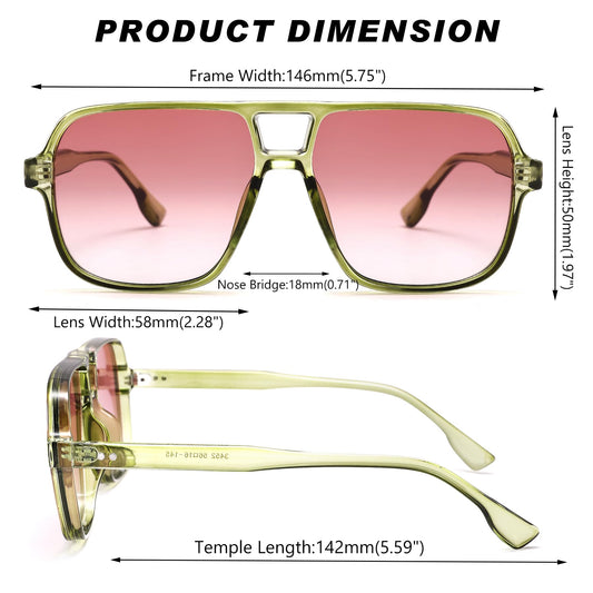 GLARDEFE Oversized Aviator Sunglasses for Women Men - Retro 70s Square Shades Sun Glasses(Green/Gradient Orange Lens)