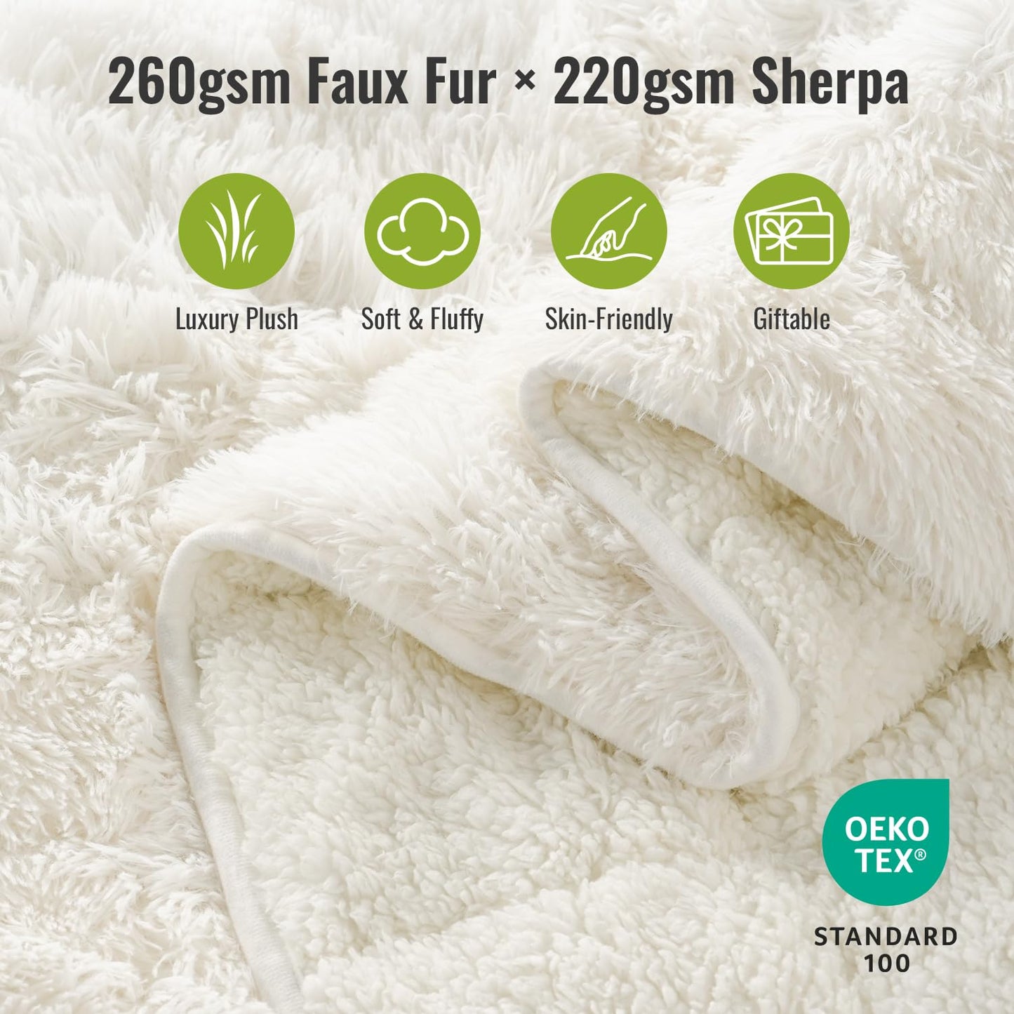 Uttermara Shaggy Faux Fur Weighted Blanket 15lbs, Super Soft Plush Fleece and Cozy Sherpa Reverse, Decorative Long Fur Throw Blankets 60"x80" Cream