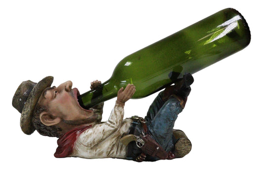 Ebros Gift Wild West Country Cowboy Sheriff with Pistol and Hat Western Wine Bottle Holder Caddy Figurine Decorative Sculpture of Cowboys Rustic Accent