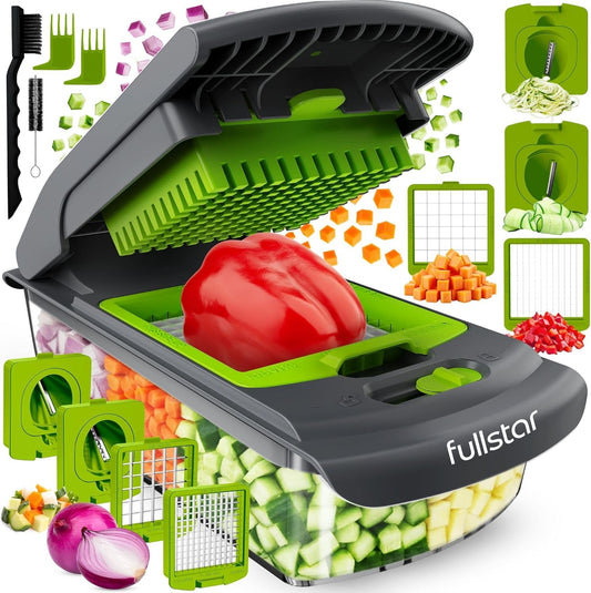 Fullstar The Original Pro Chopper - Vegetable Chopper and Spiralizer, Food Chopper with Container, Fruit Slicer, Kitchen Gadgets & Gifts, Home Essentials (4 in 1, Gray/Green)