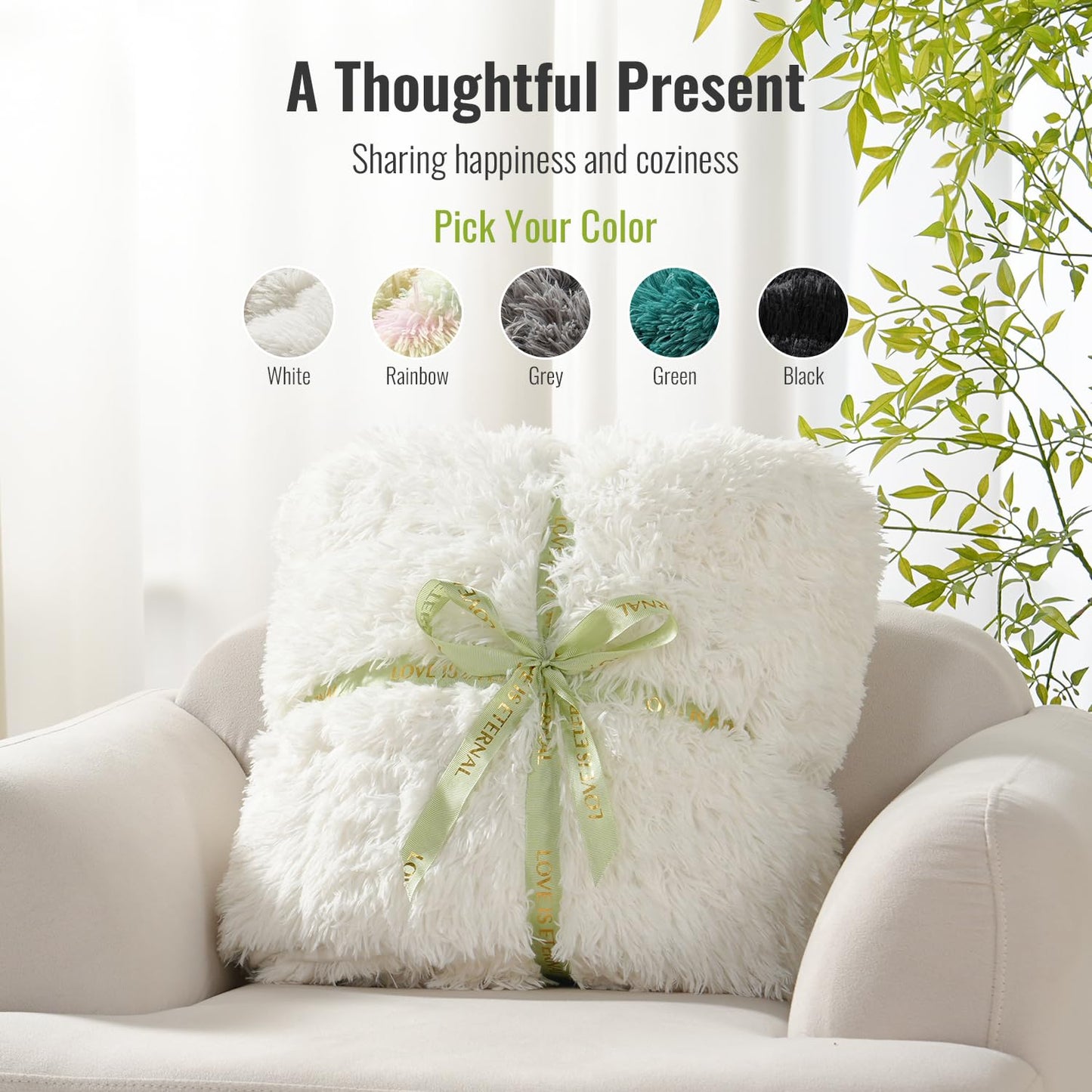 Uttermara Shaggy Faux Fur Weighted Blanket 15lbs, Super Soft Plush Fleece and Cozy Sherpa Reverse, Decorative Long Fur Throw Blankets 60"x80" Cream