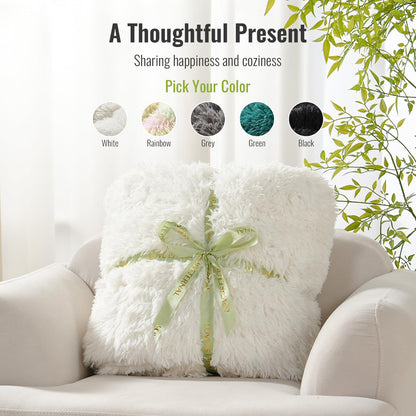 Uttermara Shaggy Faux Fur Weighted Blanket 15lbs, Super Soft Plush Fleece and Cozy Sherpa Reverse, Decorative Long Fur Throw Blankets 60"x80" Cream