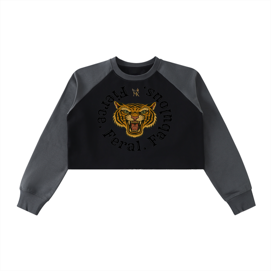 Feral and Raw-Hem Color-Block Raglan Crop Sweatshirt