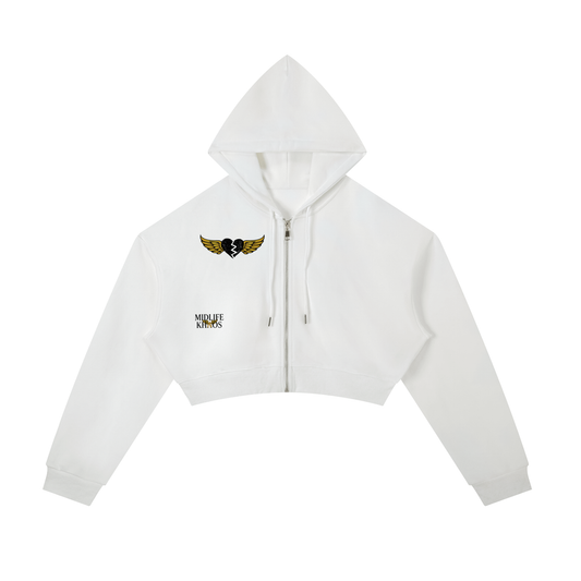 Essential Cropped Zip-Up Hoodie Raccoon