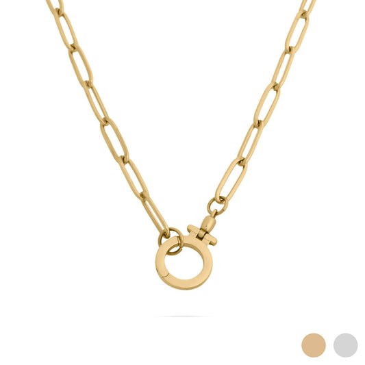18K Gold PVD Stainless Steel Circle Carabiner Necklace