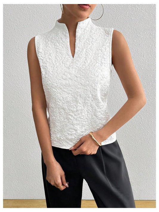 SOLY HUX Women's Work Outfits V Neck Sleeveless Blouses Summer Casual Tank Tops Business Office Dressy Striped Shirts Plain White Floral Medium