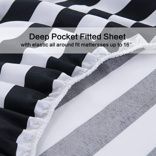 Best Season Queen Size Stripe Sheet Set-4 Piece Super Soft Microfiber Bedding-Deep Pocket, Stain, Fade & Wrinkle Resistant(Black&White)