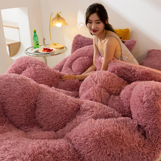 AETVRNI Luxury Plush Shaggy Thick Faux Fur Comforter, Big Warm Heavy Winter Comforter Set,Modern Casual Ultra Soft Thick Blanket All Season Fluffy Bedding 1 Piece,Mauve,Twin