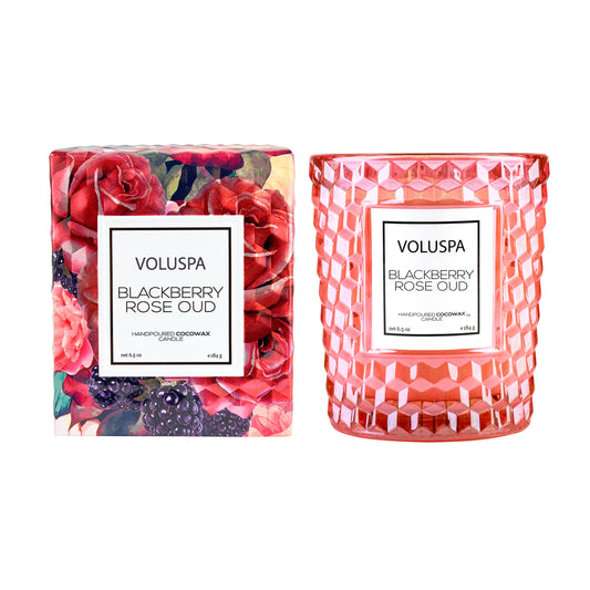 Voluspa BlackBerry Rose Oud, Classic Candle Jar, 6.5 oz, 40 Hour Burn Time, Coconut Wax for Clean Burning, Handcrafted in The USA