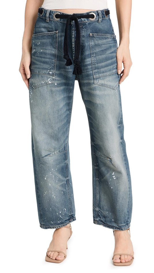 Free People Women's Moxie Low Slung Pull-On Barrel, Timeless Blue