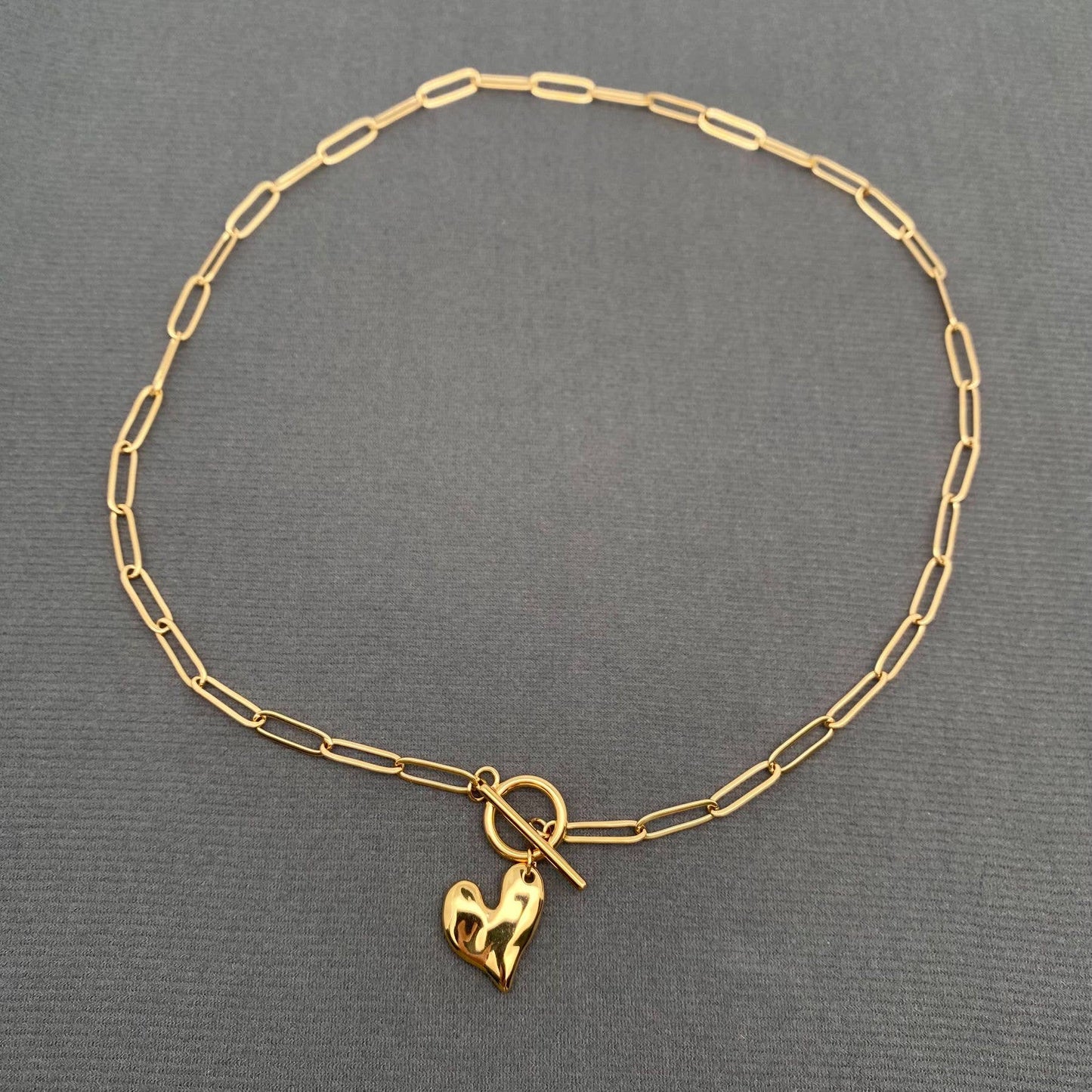Heart Charm 18K Gold Plated Stainless Steel Necklace - FGS