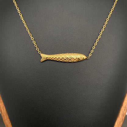Fish Charm 18K Gold Plated Stainless Steel Necklace - FGS
