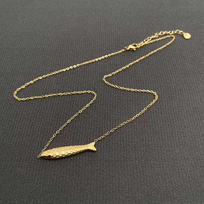 Fish Charm 18K Gold Plated Stainless Steel Necklace - FGS