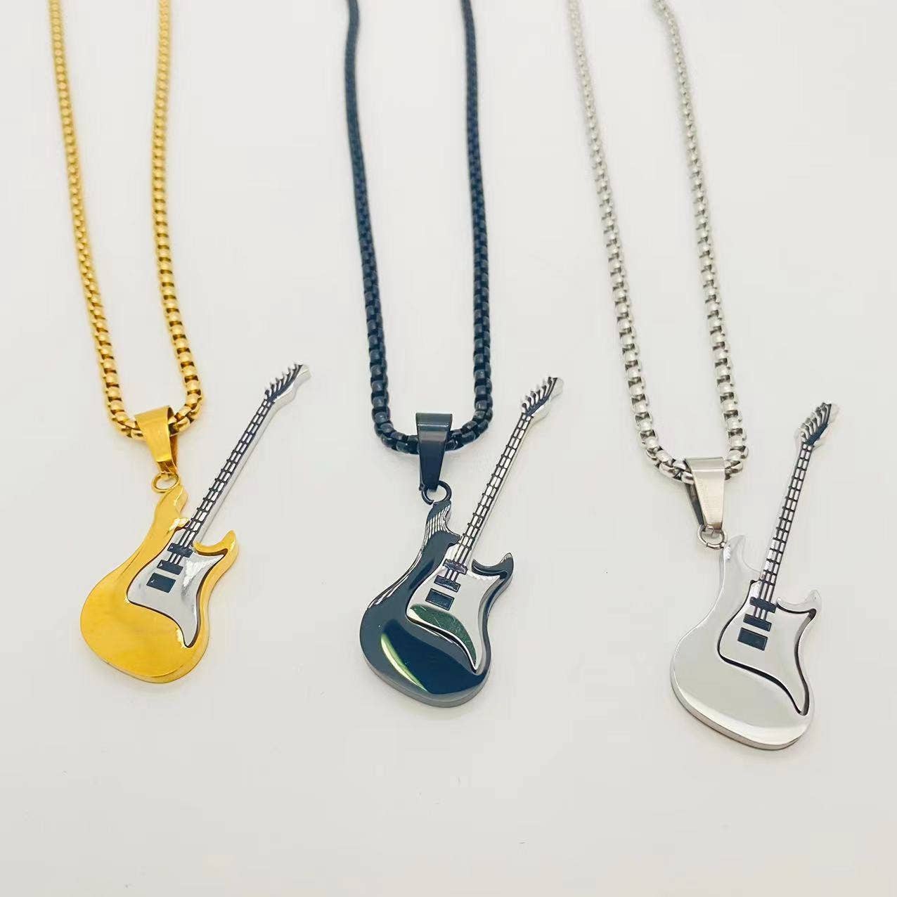 Street Guitar Charm Classic Stainless Steel Necklace -MJ/MNP
