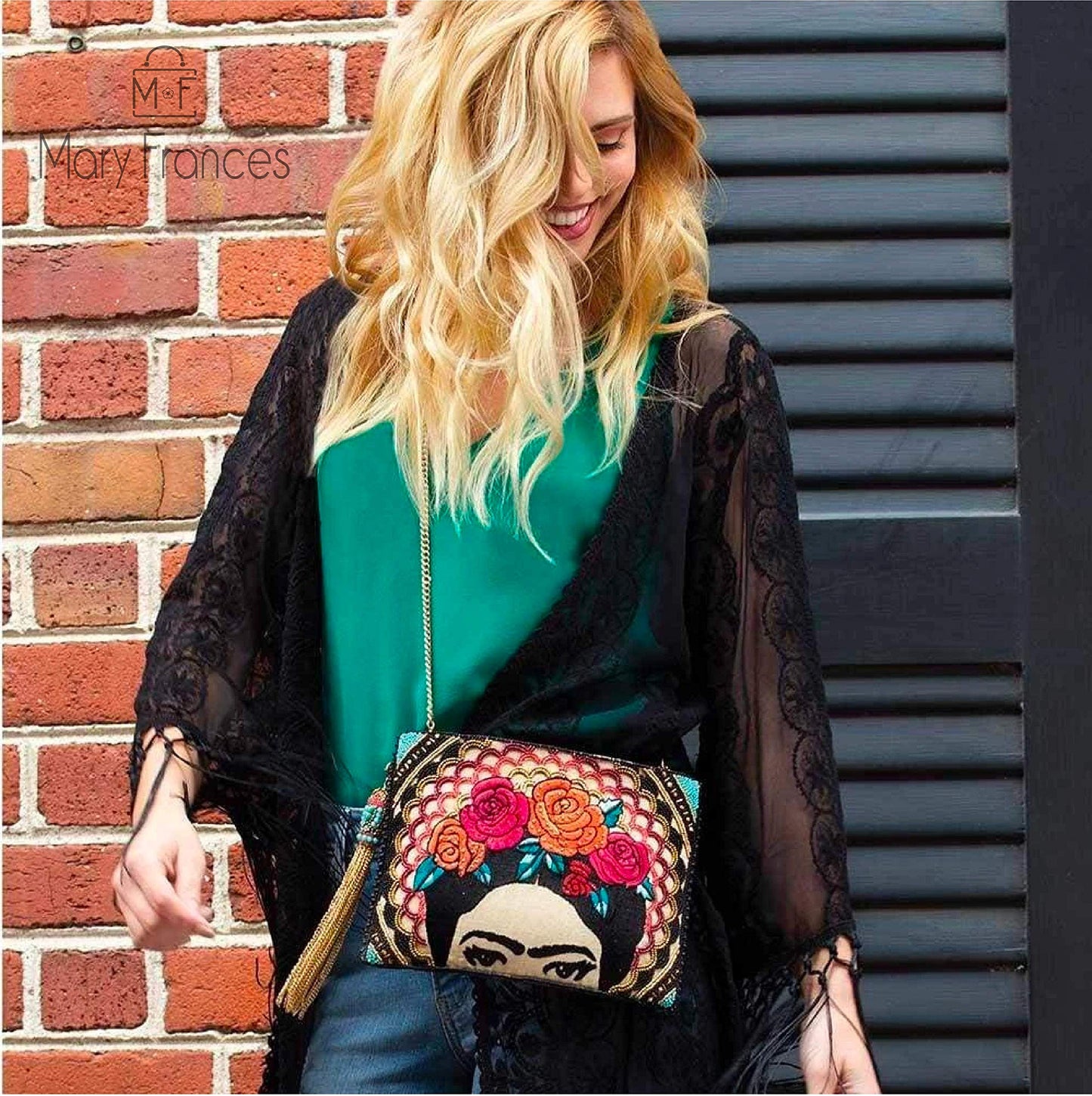 Mary Frances Frida Beaded Handbag Artist-Inspired Floral Crown Crossbody Clutch Bag, Multicolor