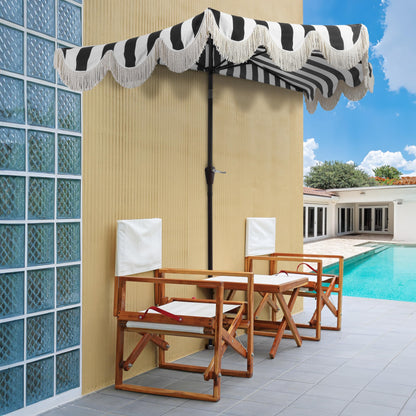 JONATHAN Y Half Umbrella UMB1201A Beverly 9 ft. Designer Classic Scalloped Fringe Market Patio with Crank, Push Button Tilt and UV Protection in Black/White