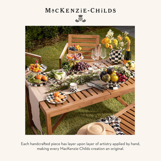 MACKENZIE-CHILDS Enamel Pedestal Platter, Round Cake Stand, Large, Black-and-White Courtly Check