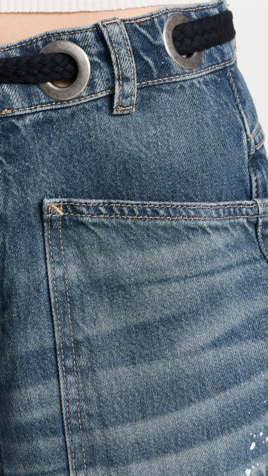 Free People Women's Moxie Low Slung Pull-On Barrel, Timeless Blue