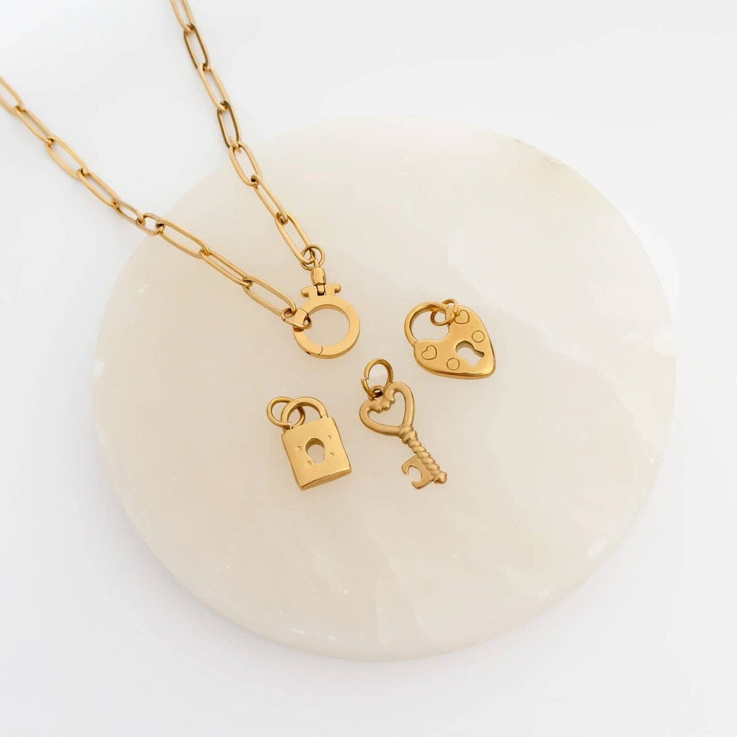 18K Gold PVD Stainless Steel Circle Carabiner Necklace