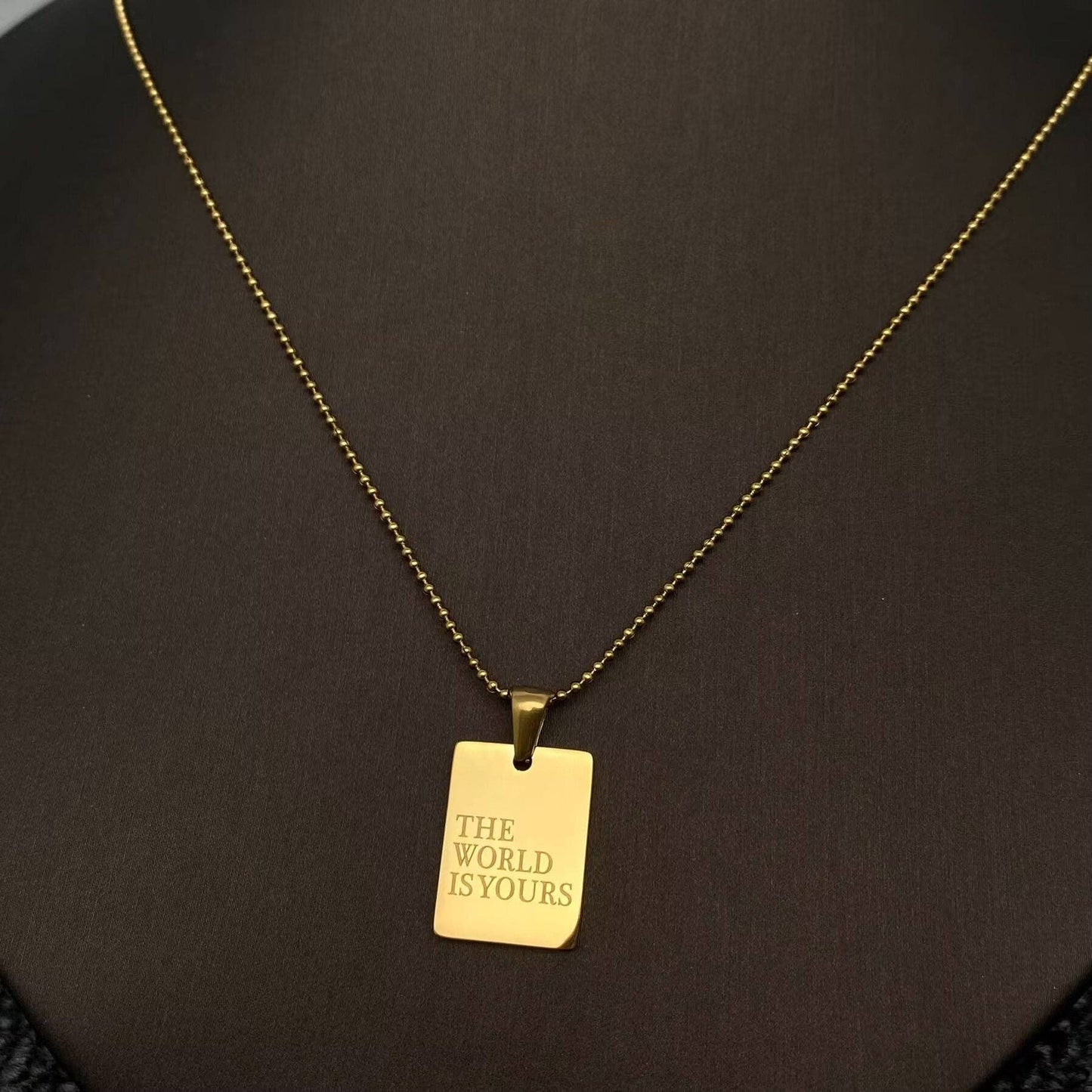 Inspiring Square Charm 18K Gold Plated S.Steel Necklace -FGS