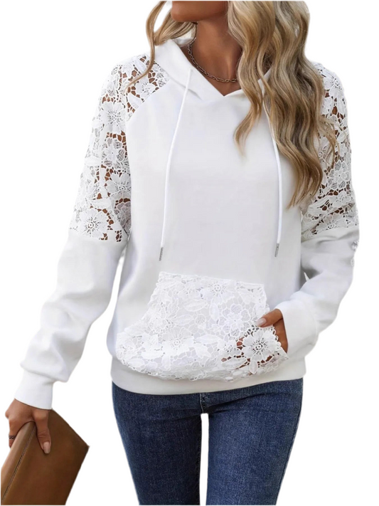 Drawstring Lace Detail Long Sleeve Hoodie