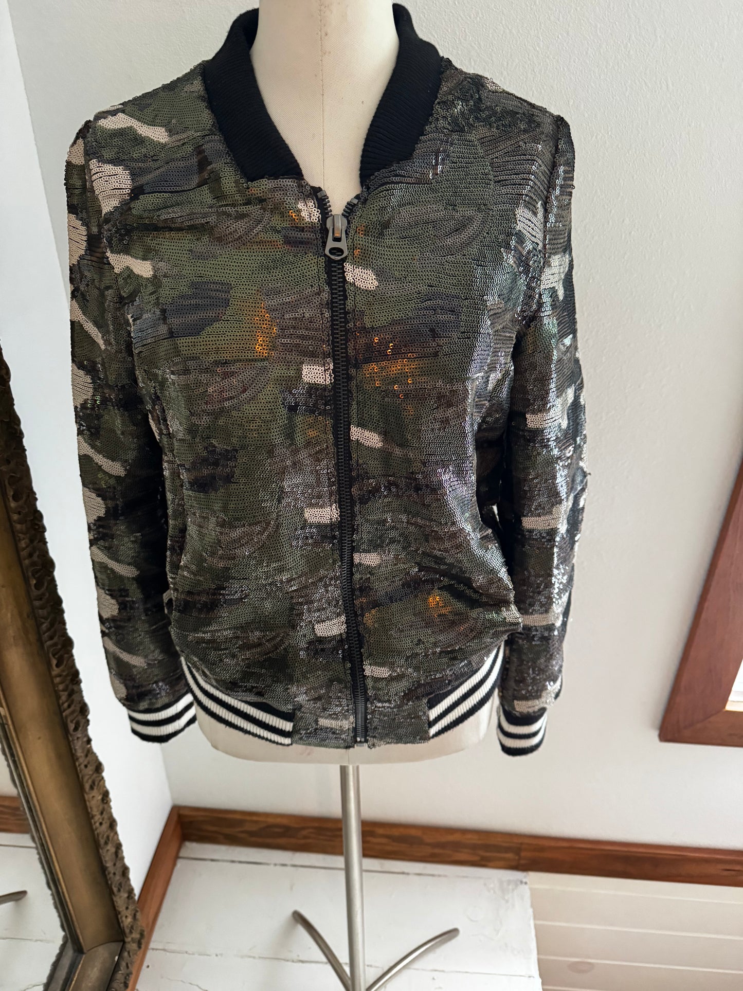 Camo Sequin Bomber Jacket